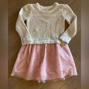 GAP Cream Knit Sparkle Sweater Dress With Pink Tulle Skirt